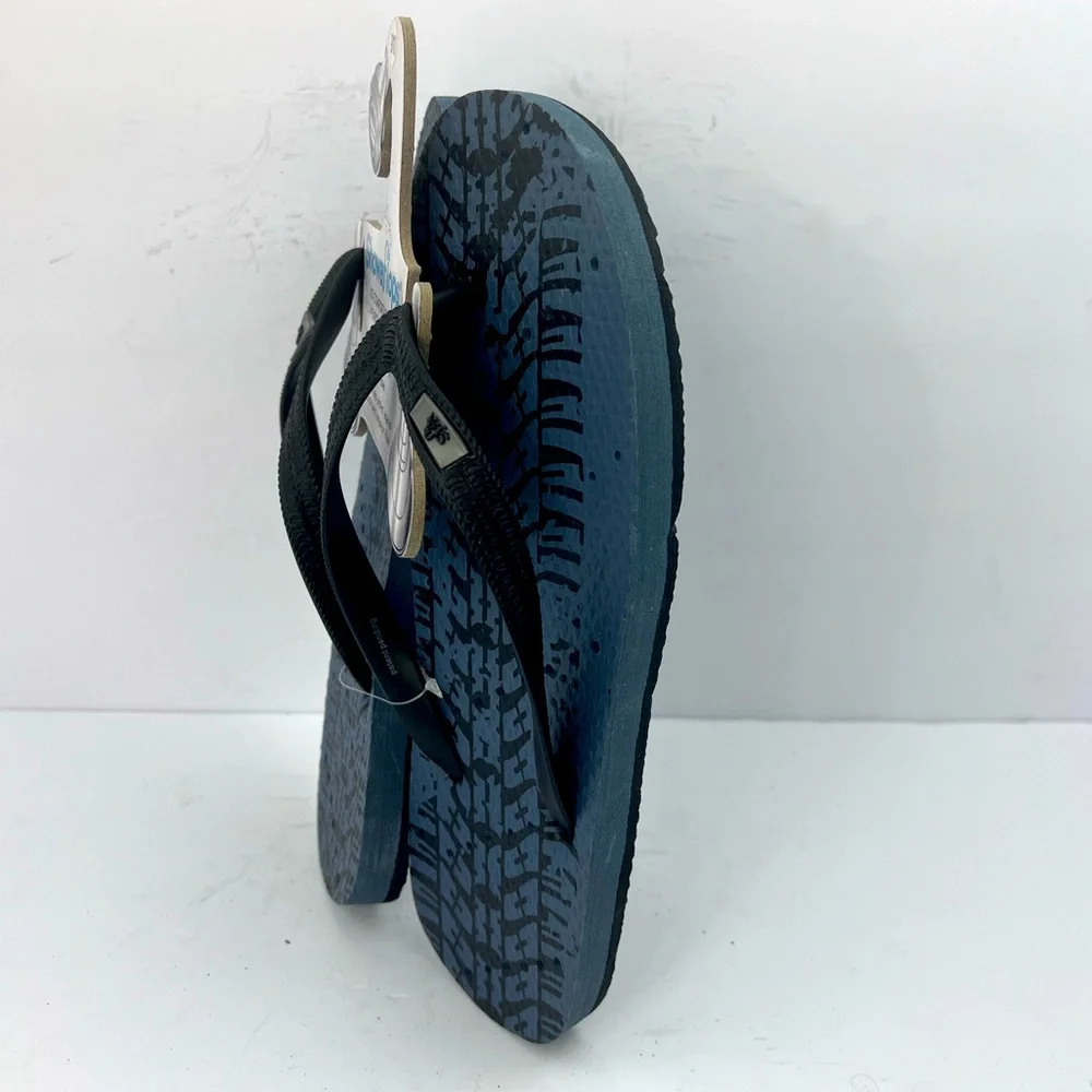 SHOWAFLOPS NON-SKID SHOWER FLIP FLOP W/ATHLETIC STRIPES, DRAIN HOLES, SIZE 9/10